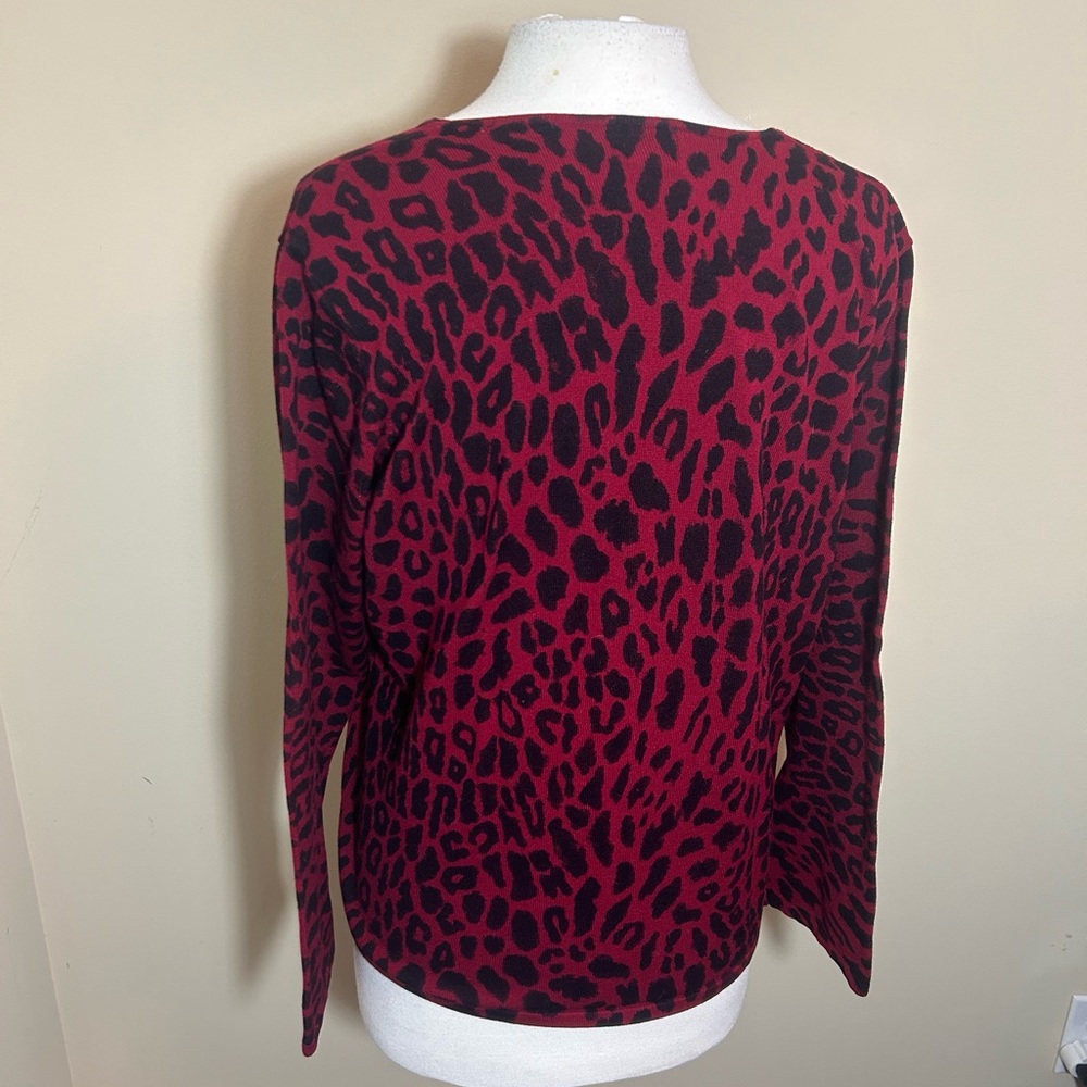 INC International Concepts Red Leopard Print Sweater V-neck Women’s Plus Size 1X - Picture 5 of 5